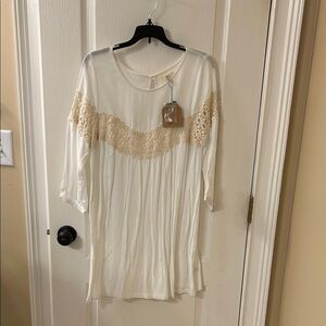 Kori White and Tan Lace Tunic Top
